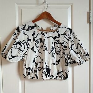 a new day Floral Puff-Sleeve Blouse.Needs Back Loop Hole For Button